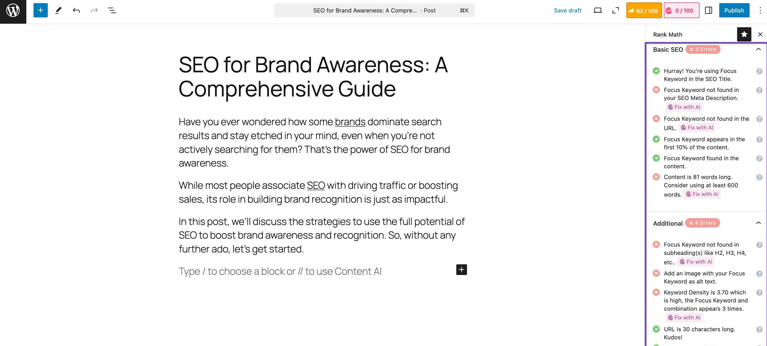 SEO checks in Rank Math