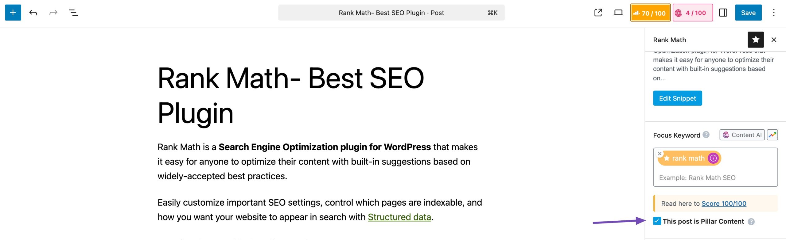 Pillar content in Rank Math