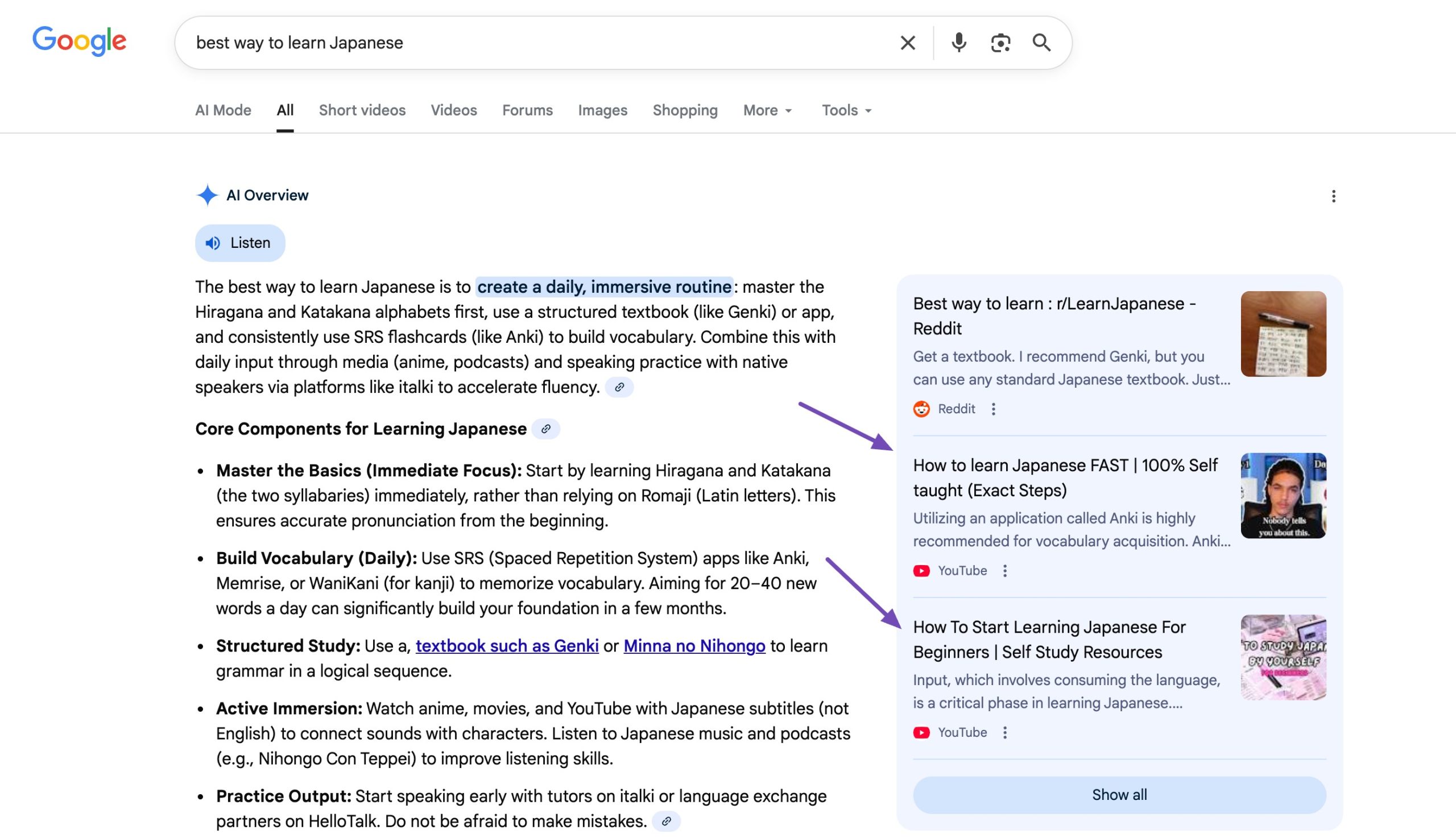YouTube video in AI search