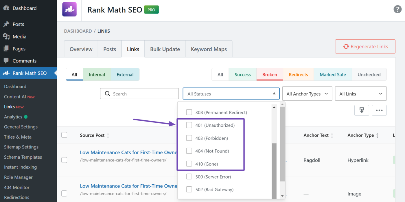 4xx errors in the HTTP status filter