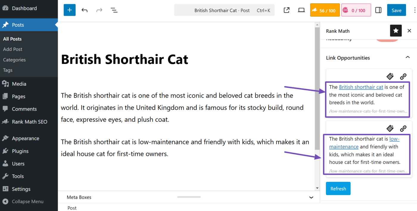 AI Link Genius will suggest some relevant internal links