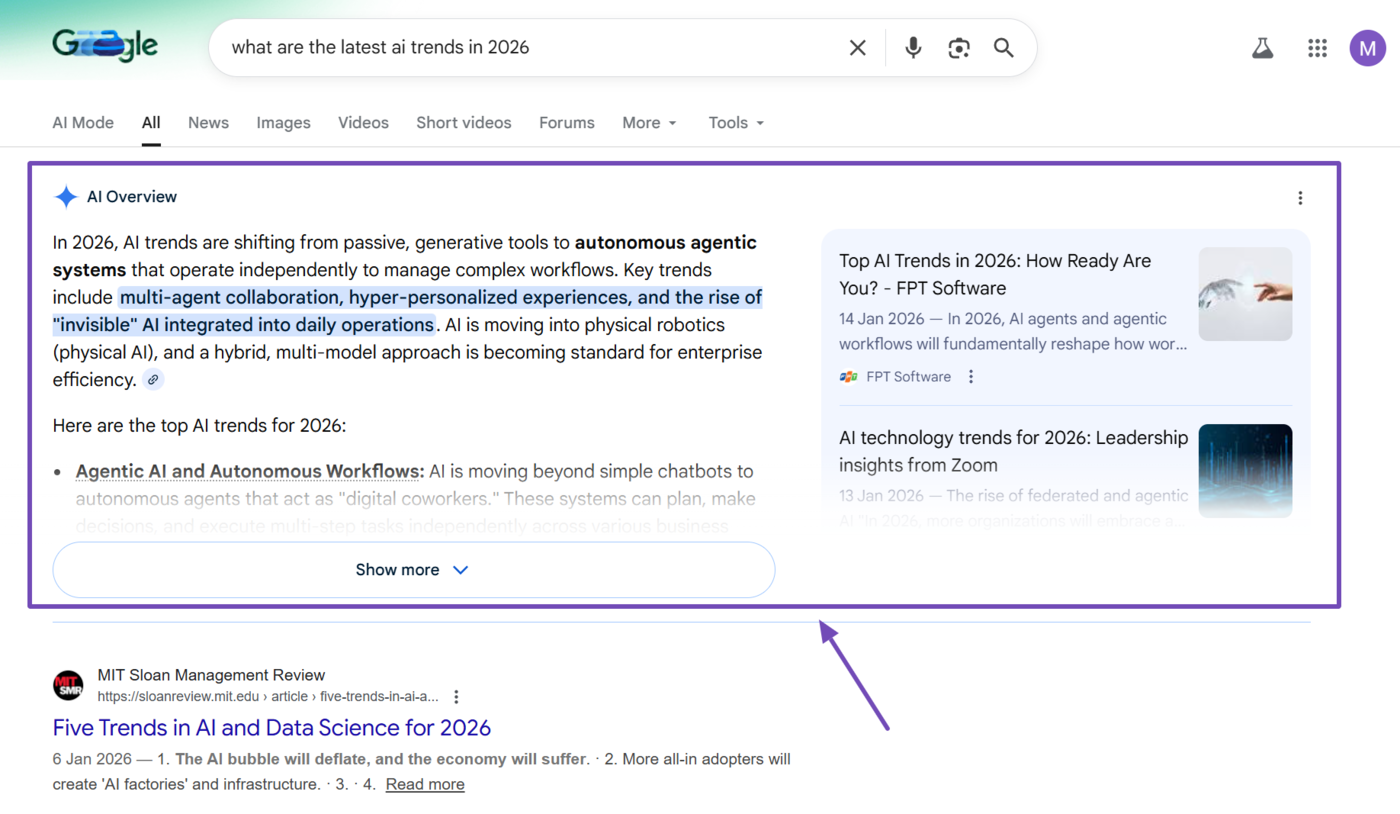 AI Overviews shows up to date answers