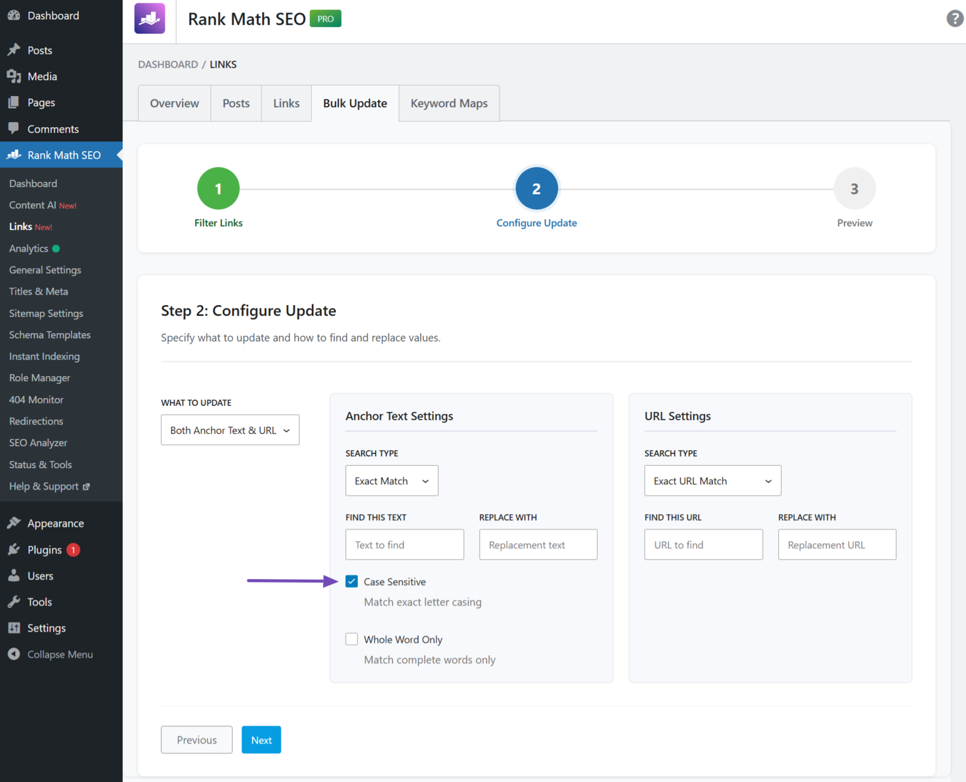 Case sensitive option in Bulk update settings