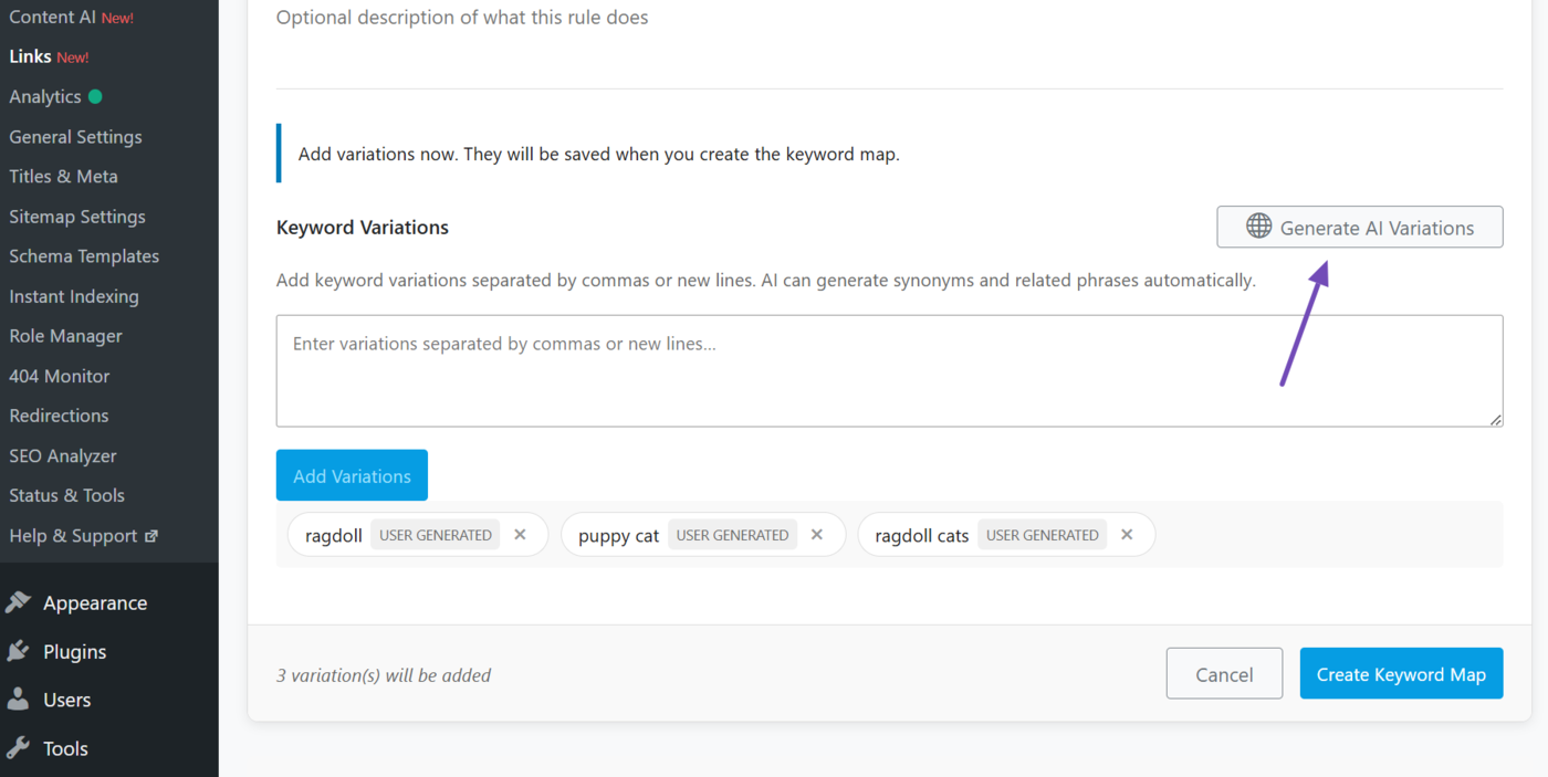 Click Generate AI Variations