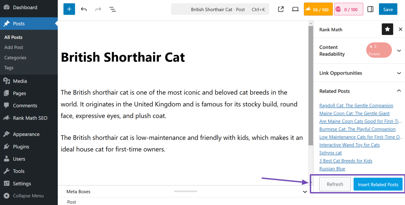Click Insert related posts