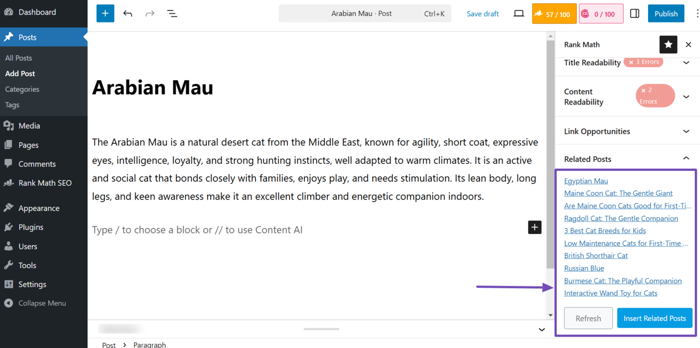 Click Insert related posts