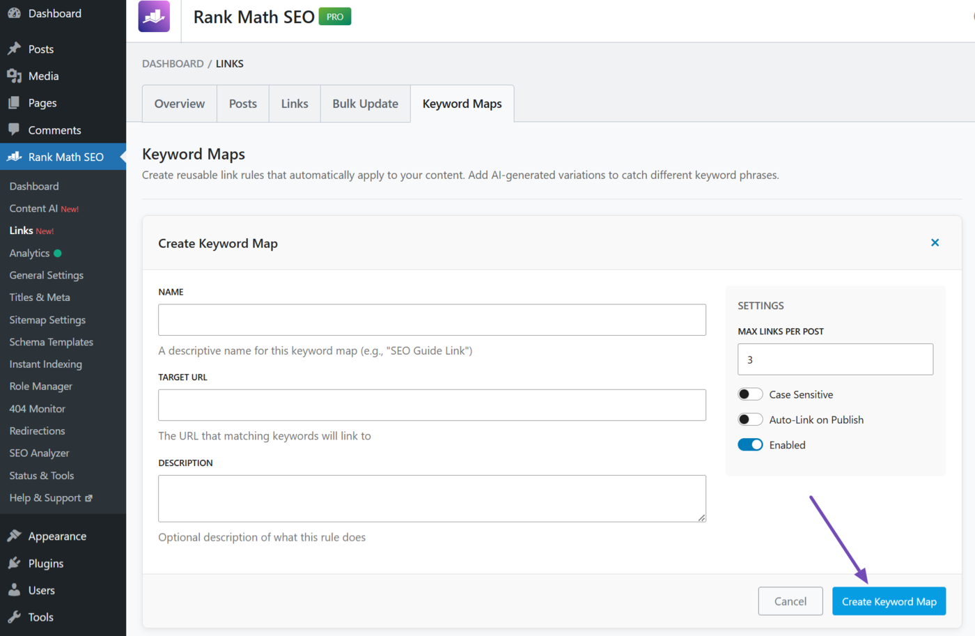 Click Create keyword map