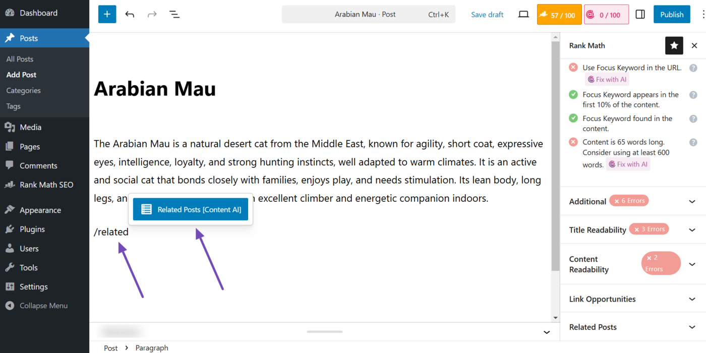 How to Add Related Posts in WordPress Using AI Link Genius » Rank Math