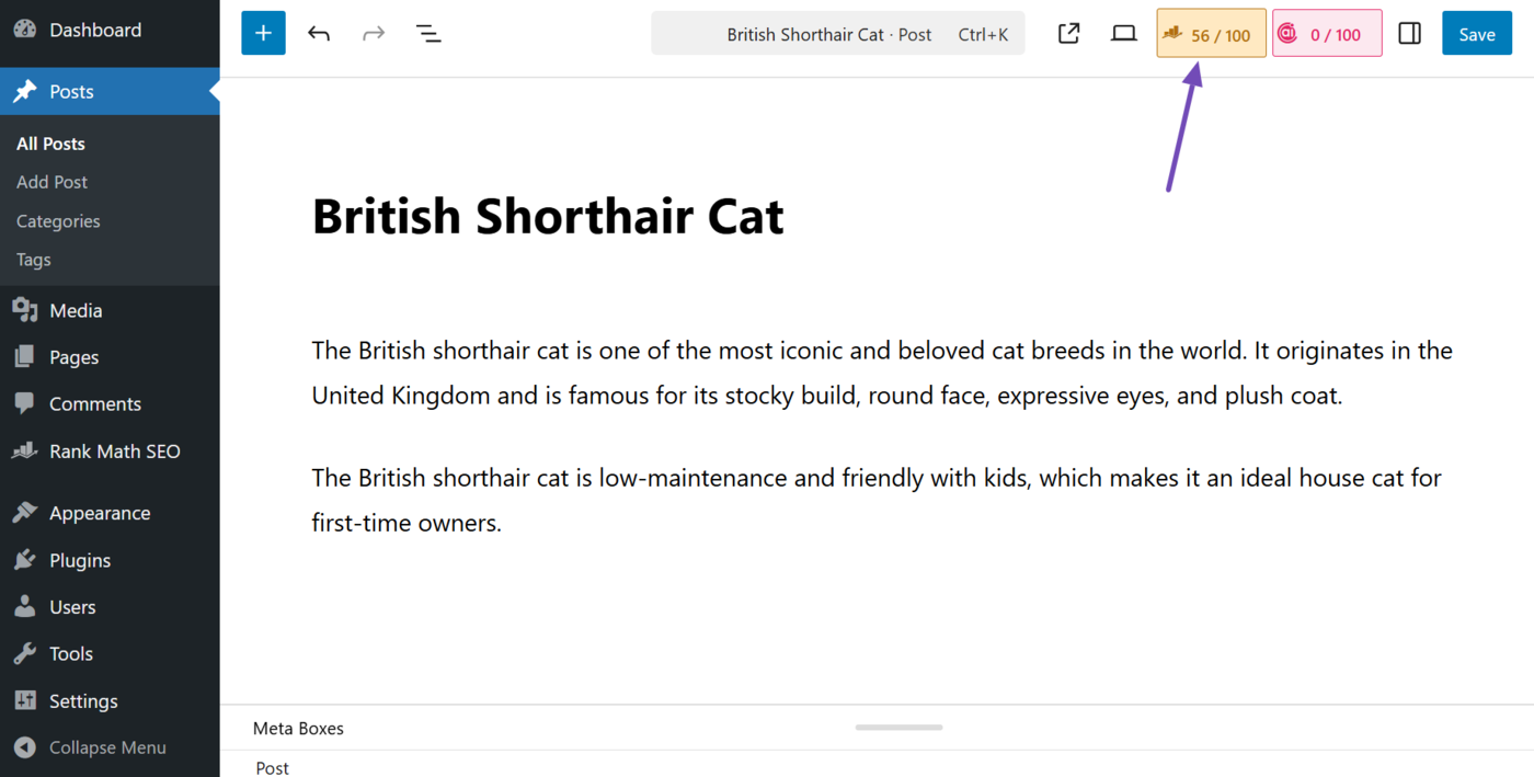 Click the Rank Math SEO icon