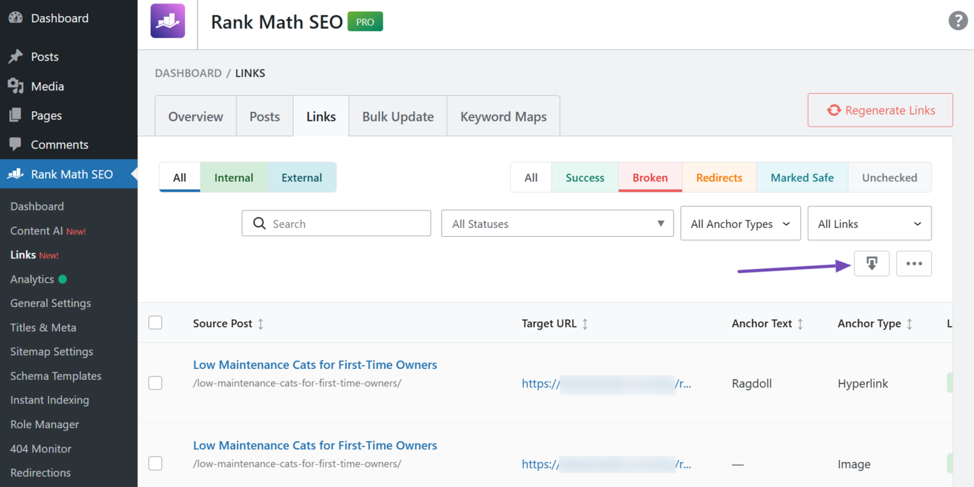 Click the export icon