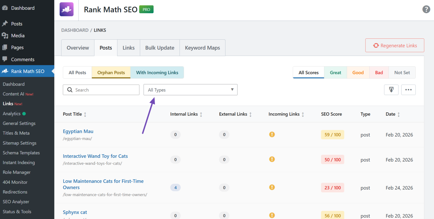 Click the post type dropdown