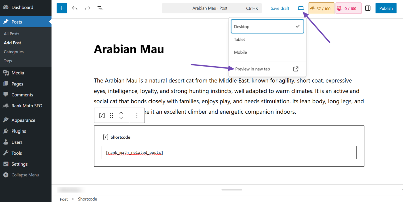 Click the view icon and preview in new tab