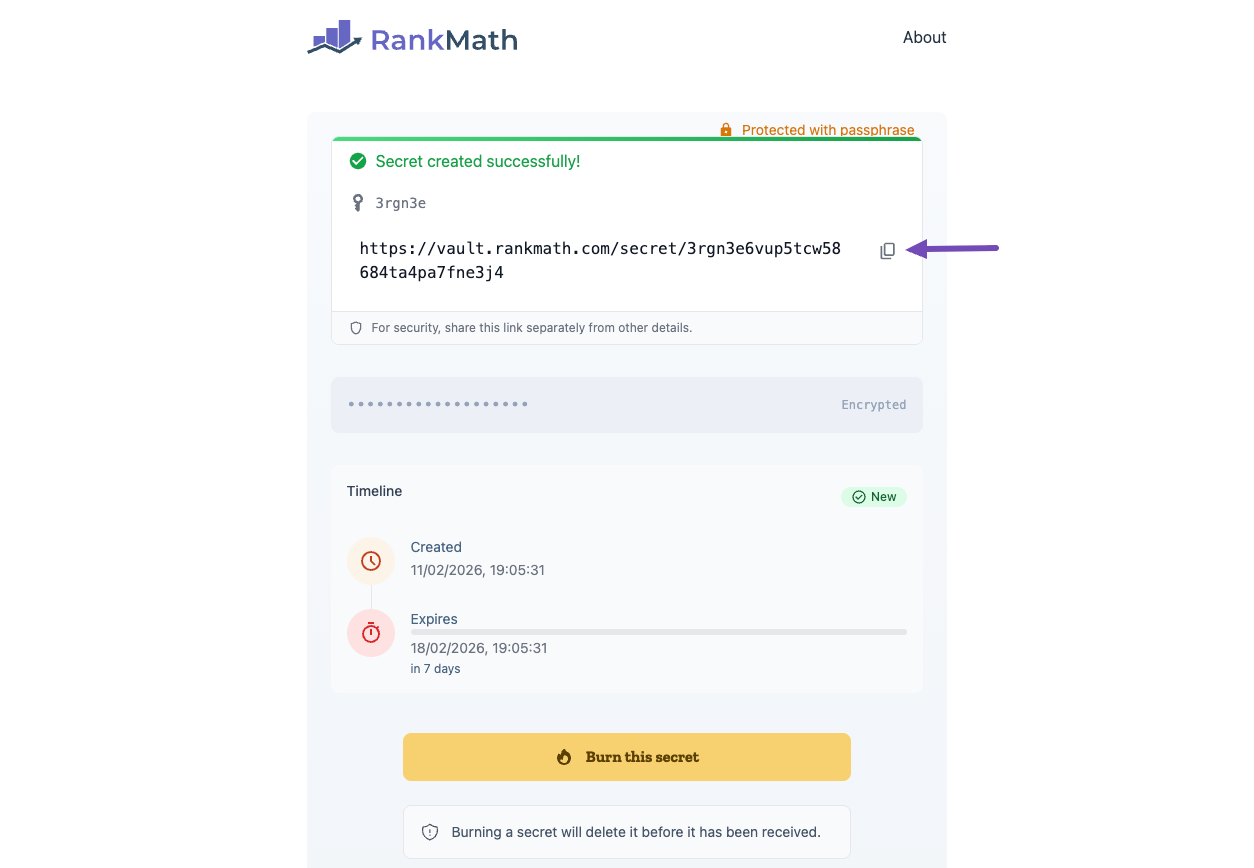 Copy the secret link