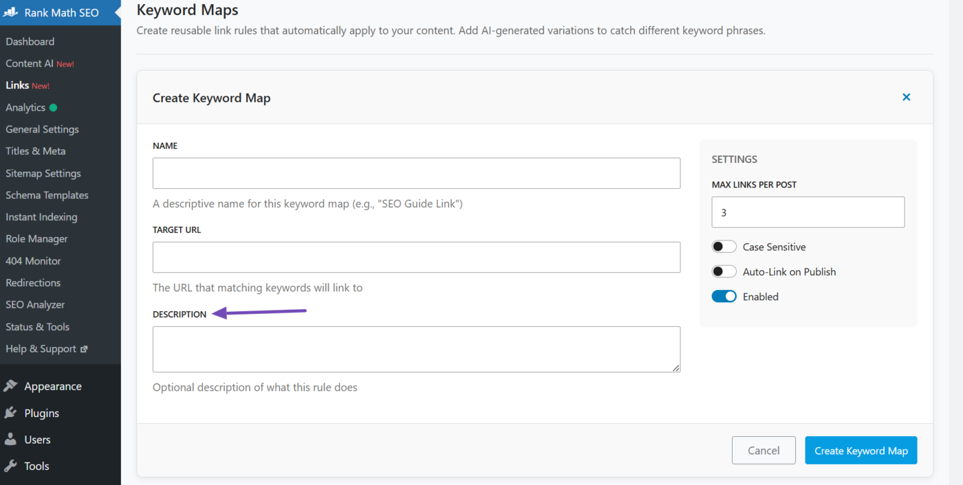 Enter a brief description for the keyword map