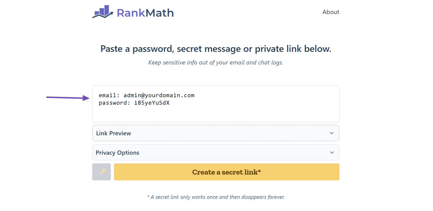 Enter your confidential information into the available field