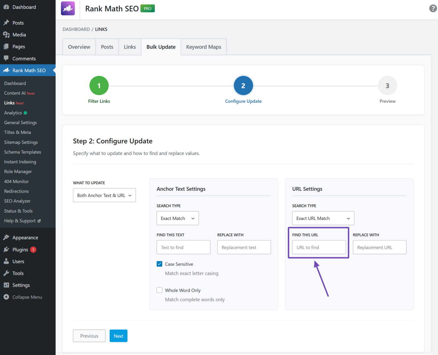 Find this URL field in the Bulk update tool