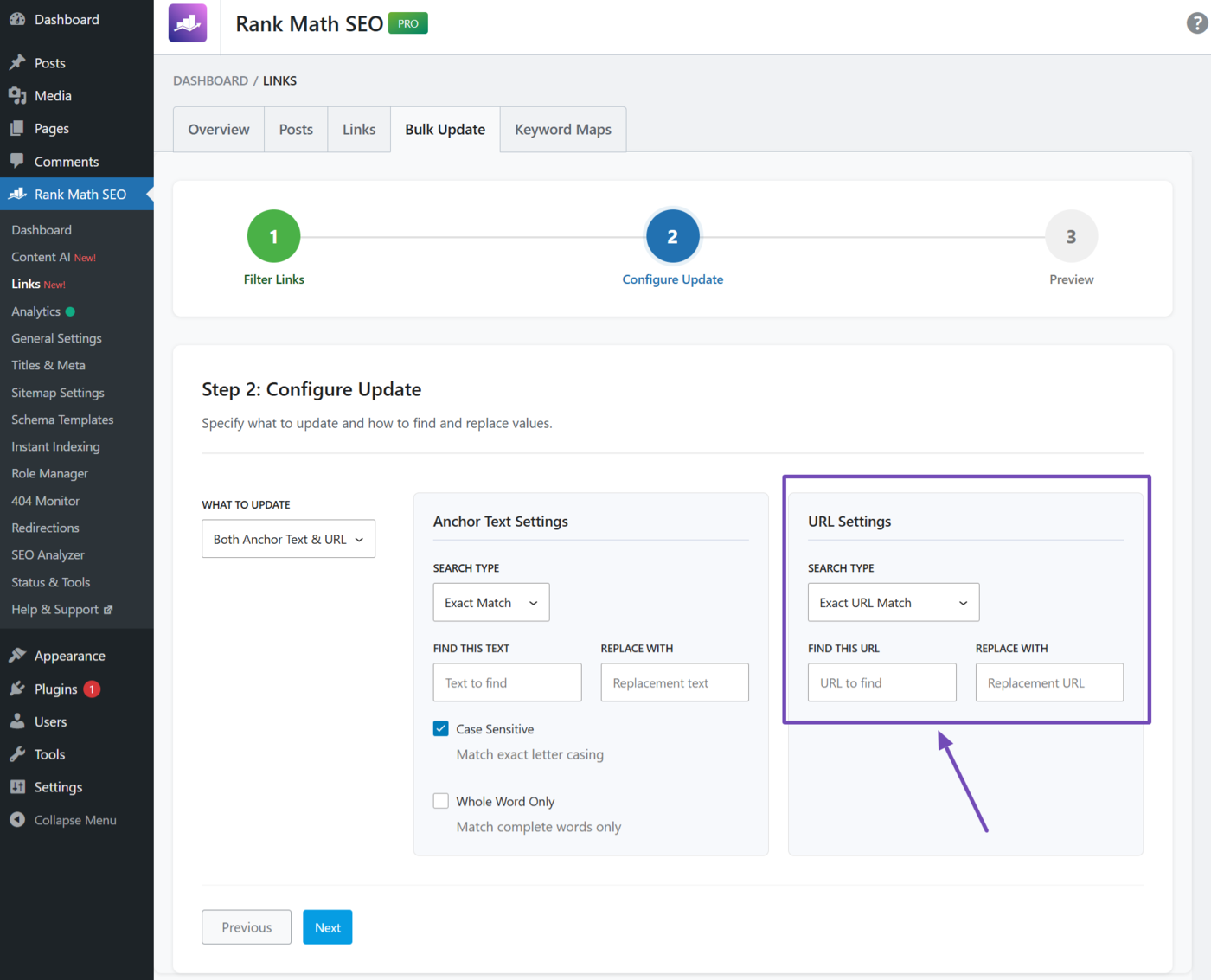Overview of the Bulk update URL settings