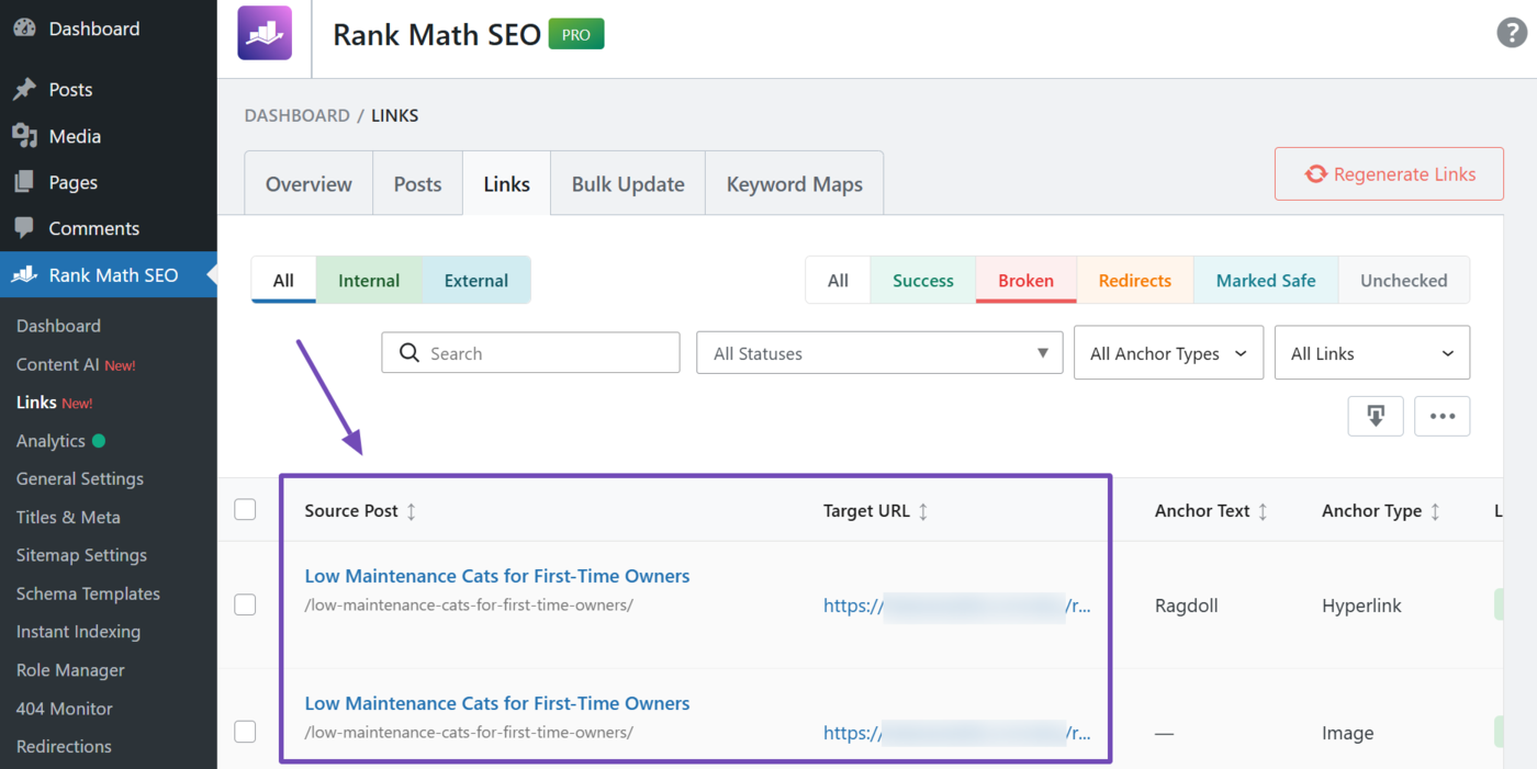 Overview of the broken links