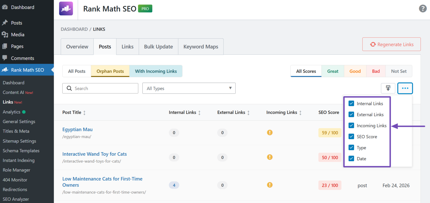 Overview of the options menu
