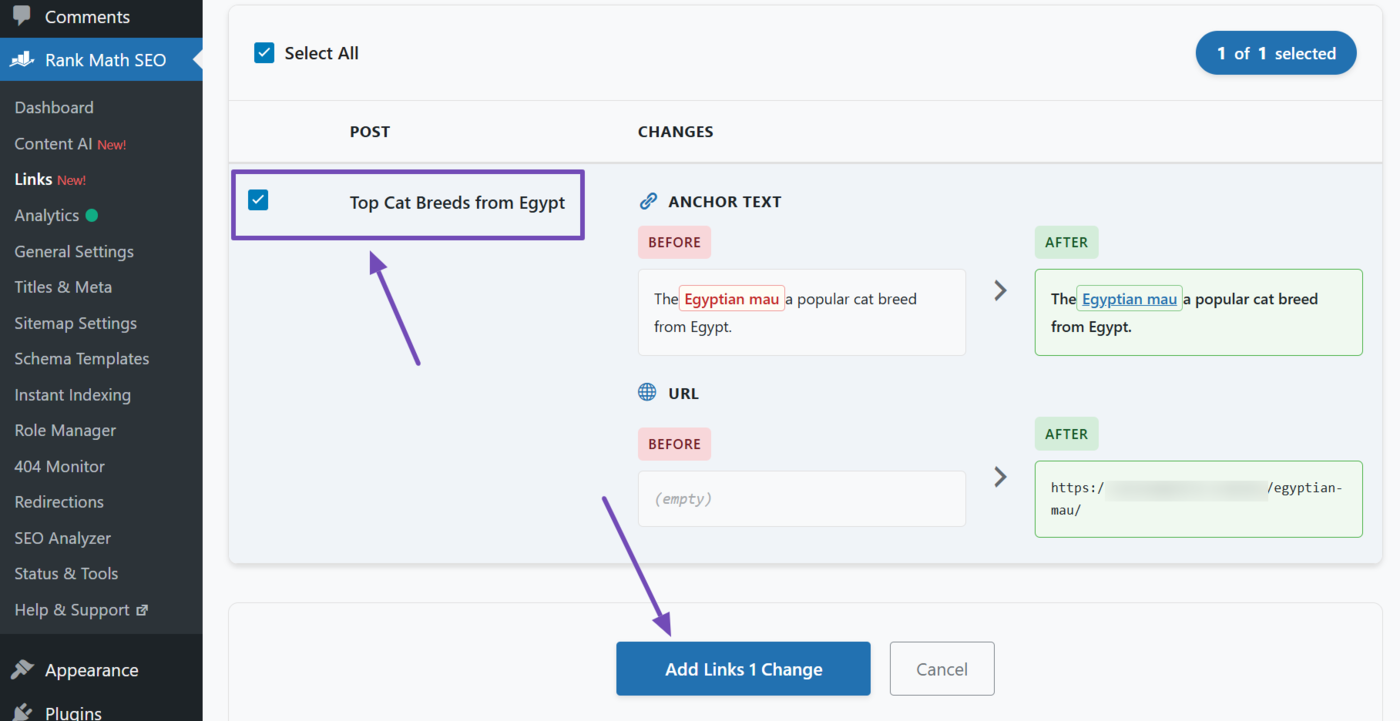 Preview your keyword map and click Add links change