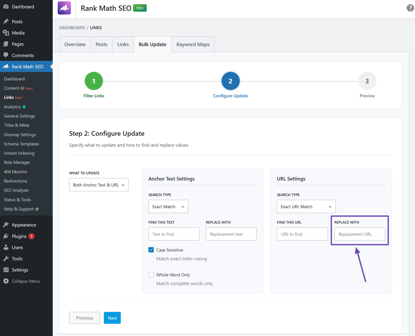 Replace with field in the Bulk update tool