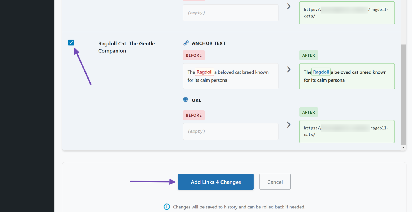 Review the links and click Add link changes