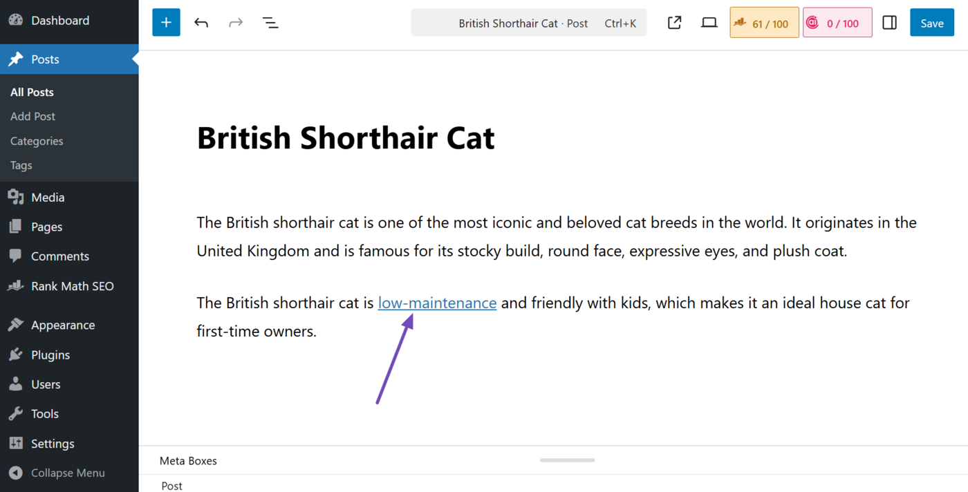 Sample of the internal link added by AI Link Genius