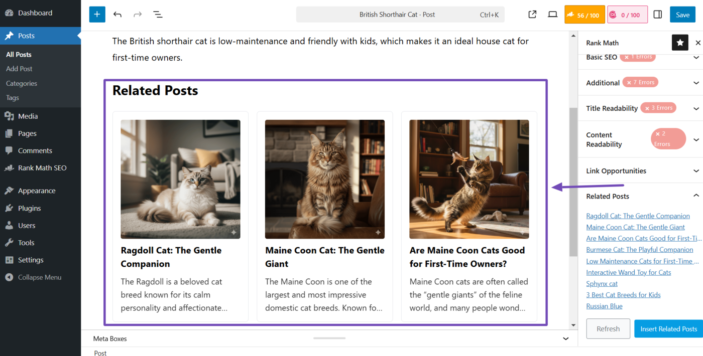 Sample of the related posts block in the post