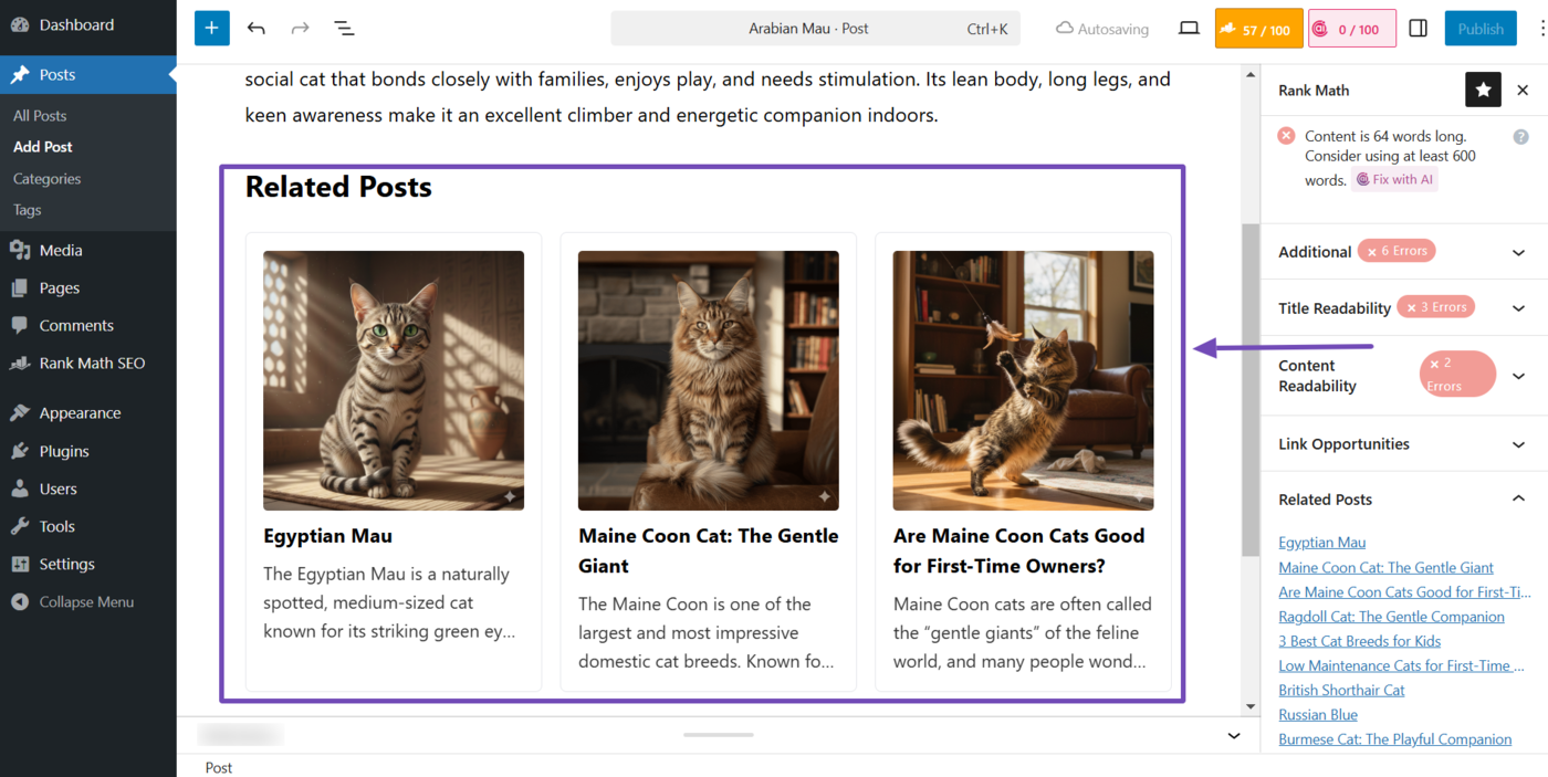 Sample of the related posts block in your content
