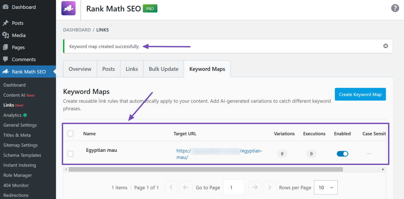 Sample of the success map displayed after creating your keyword map