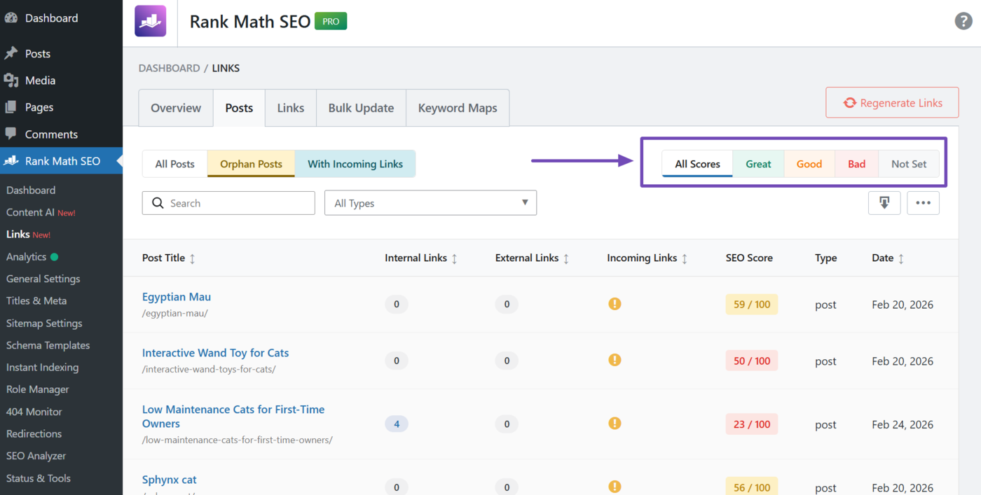 Select an SEO score to display