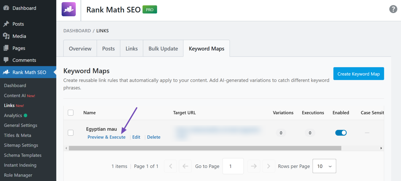 Select preview and execute in the keyword map