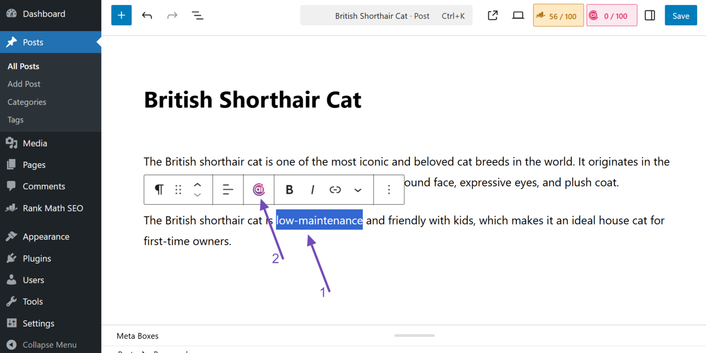 Select the Content AI Commands icon