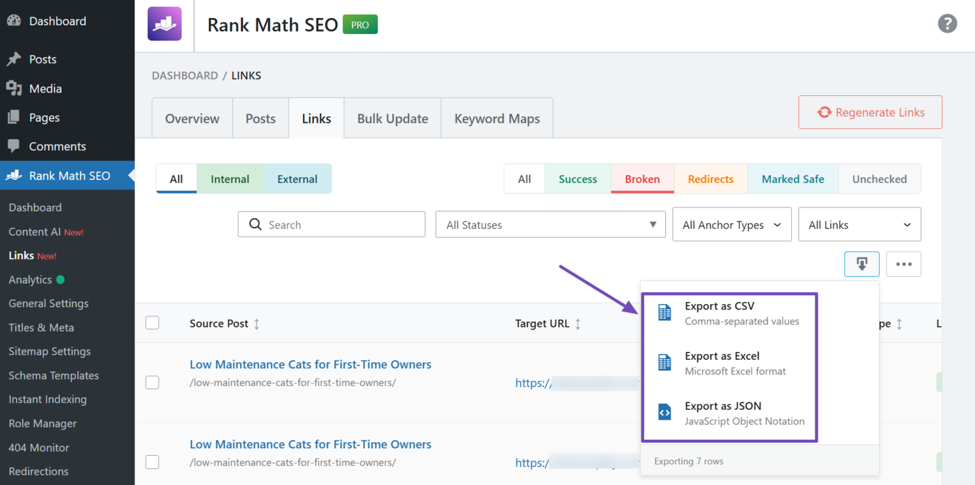 Select your document export format