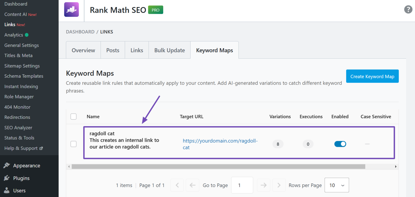 The keyword map you just created will be shown to you