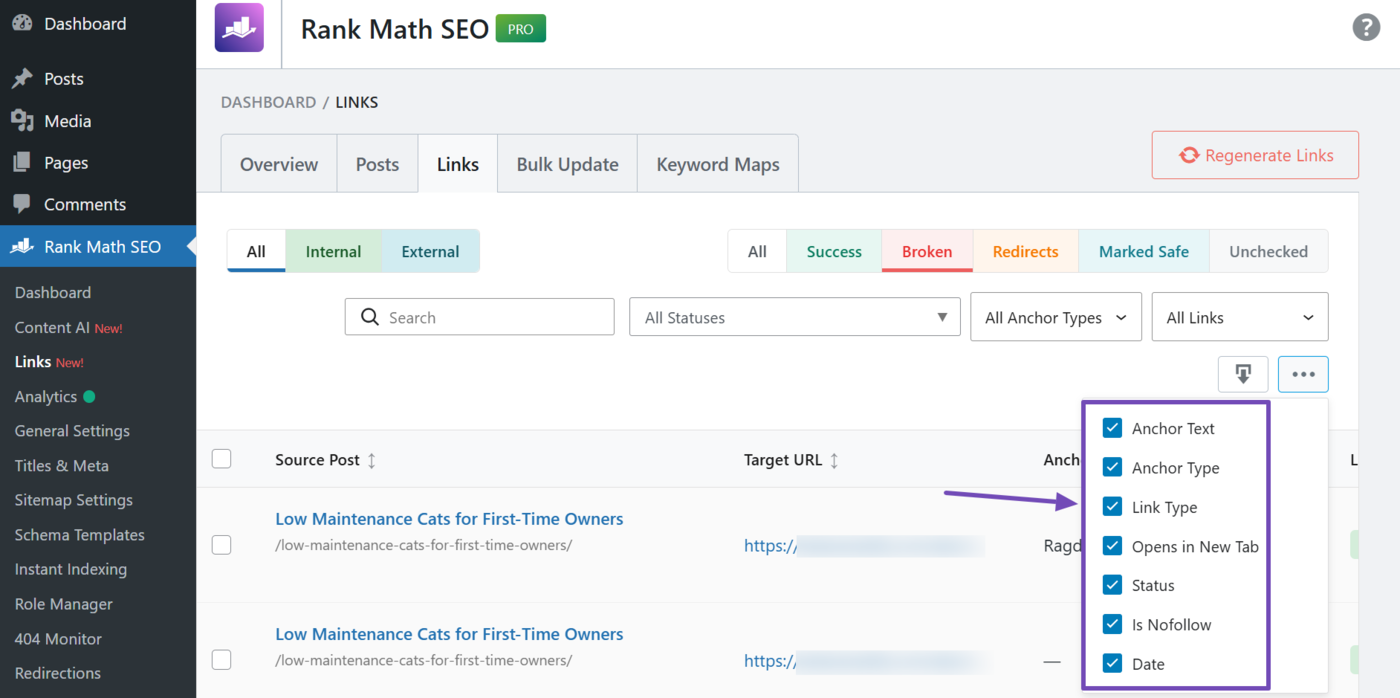 Uncheck the columns you do not want in the report