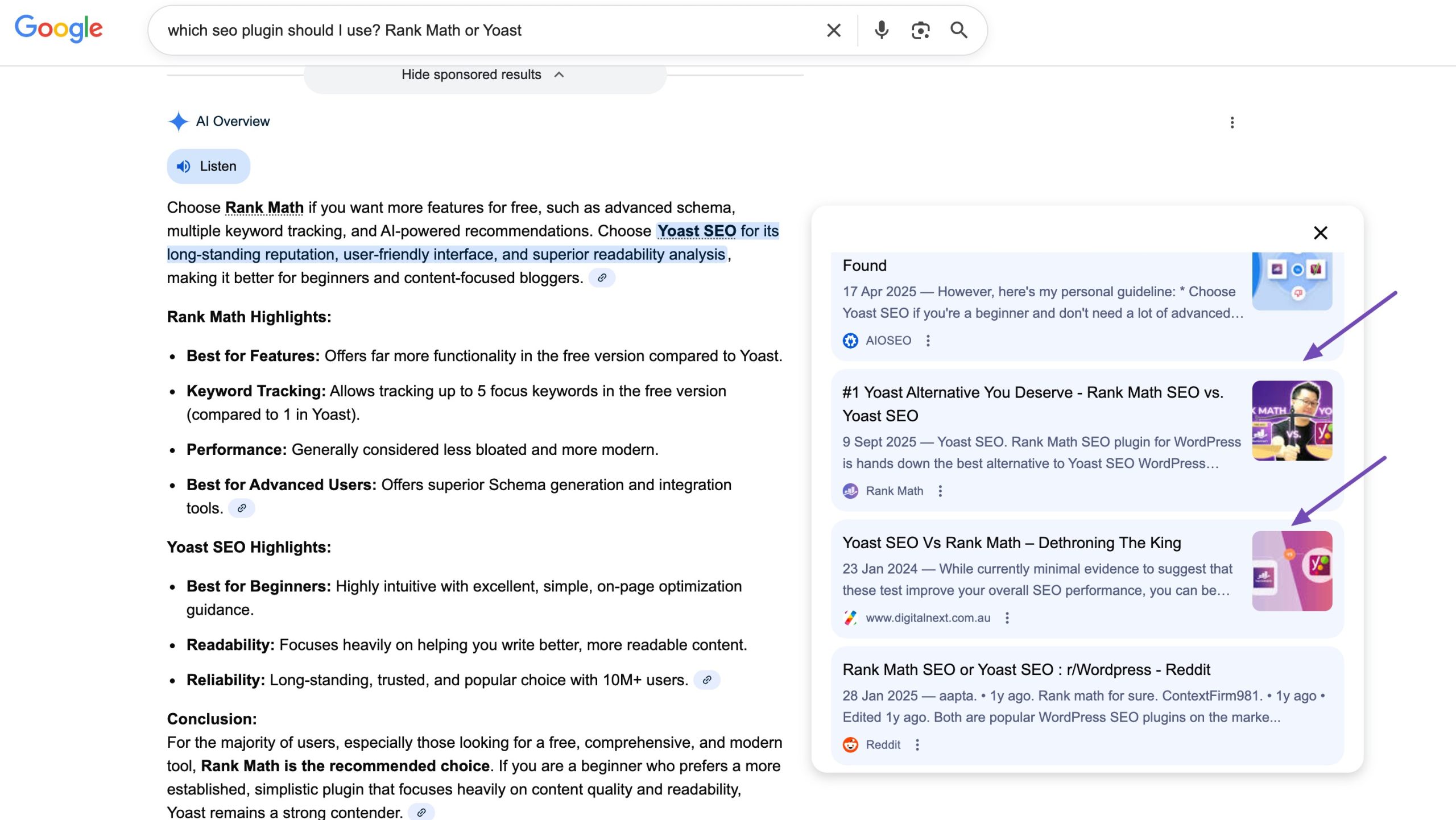 Comparison posts in AI search