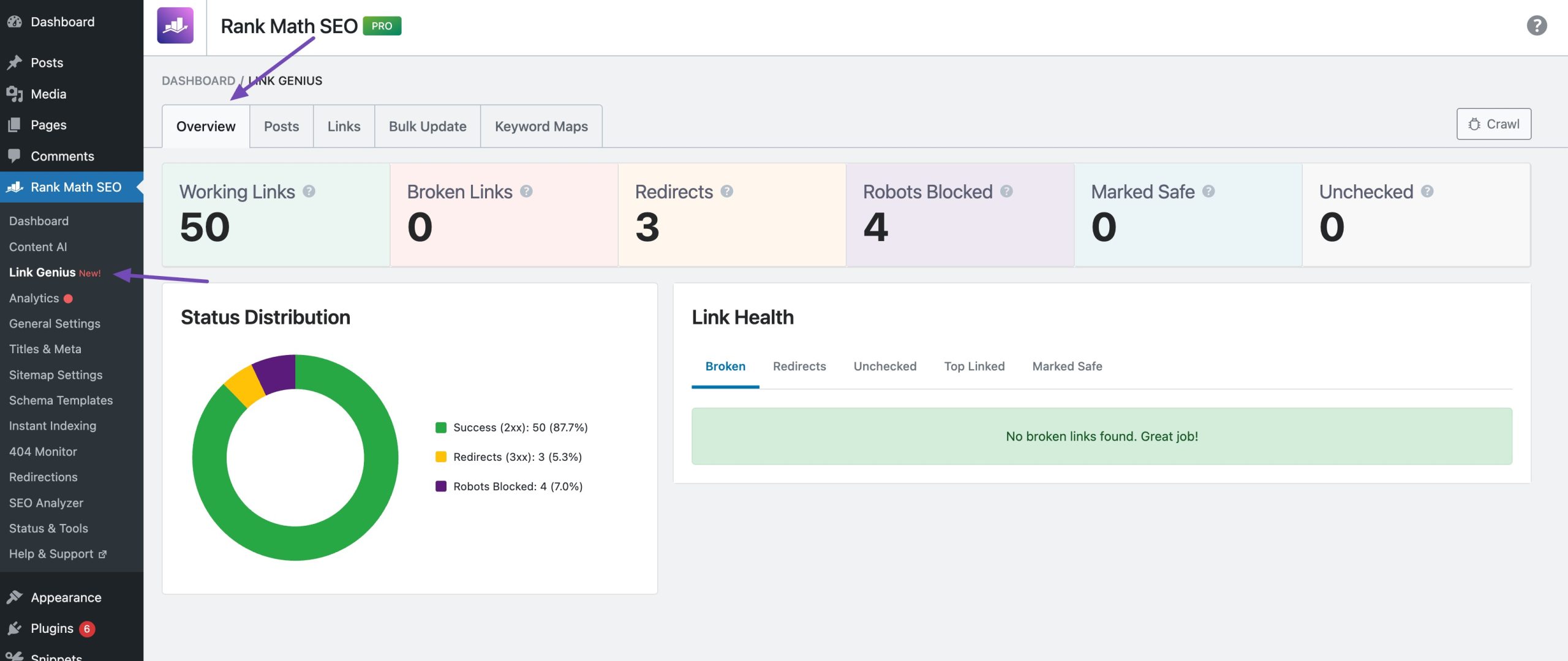 Overview of links in AI Link Genius