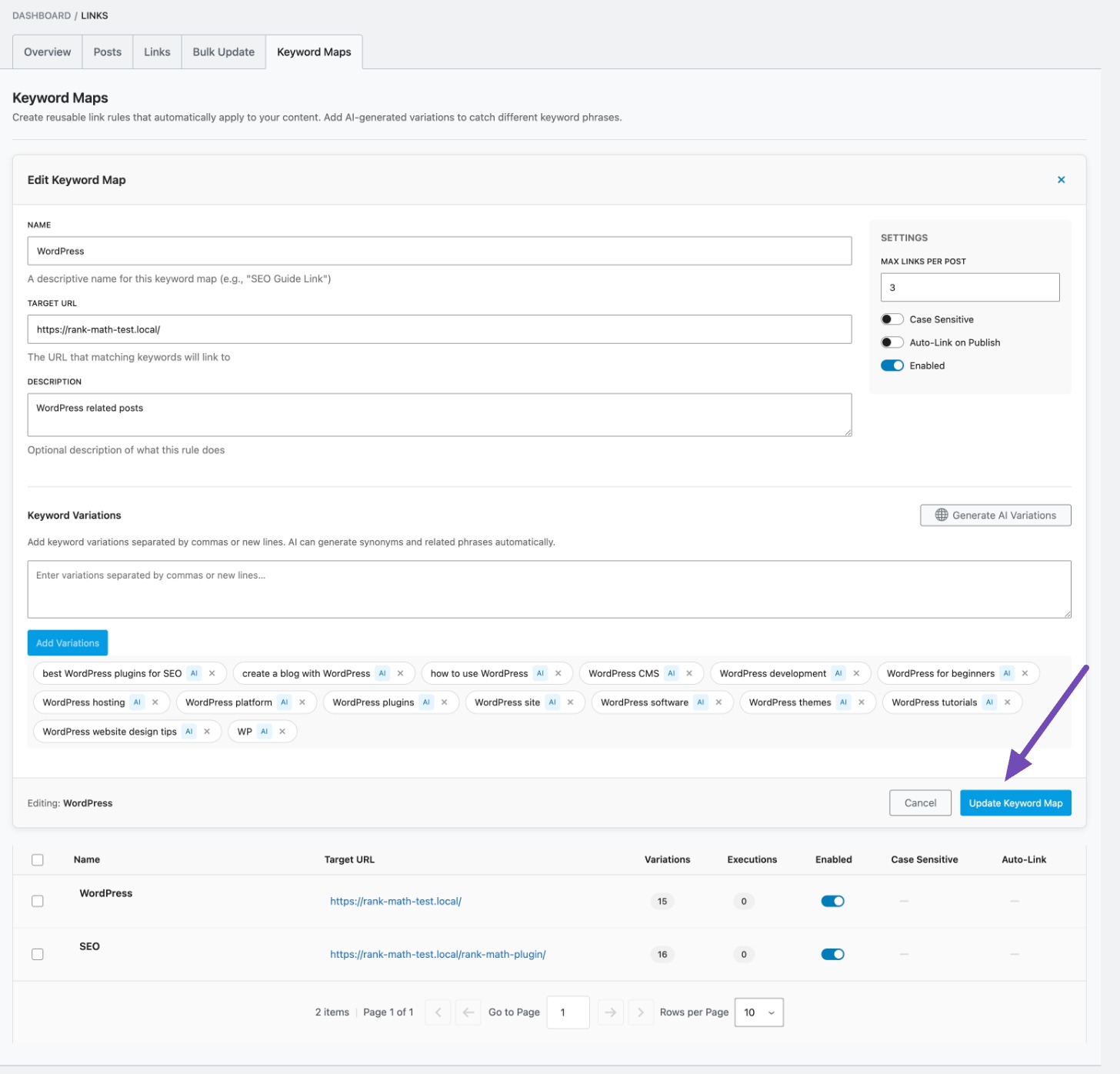 Click on Update Keyword Map