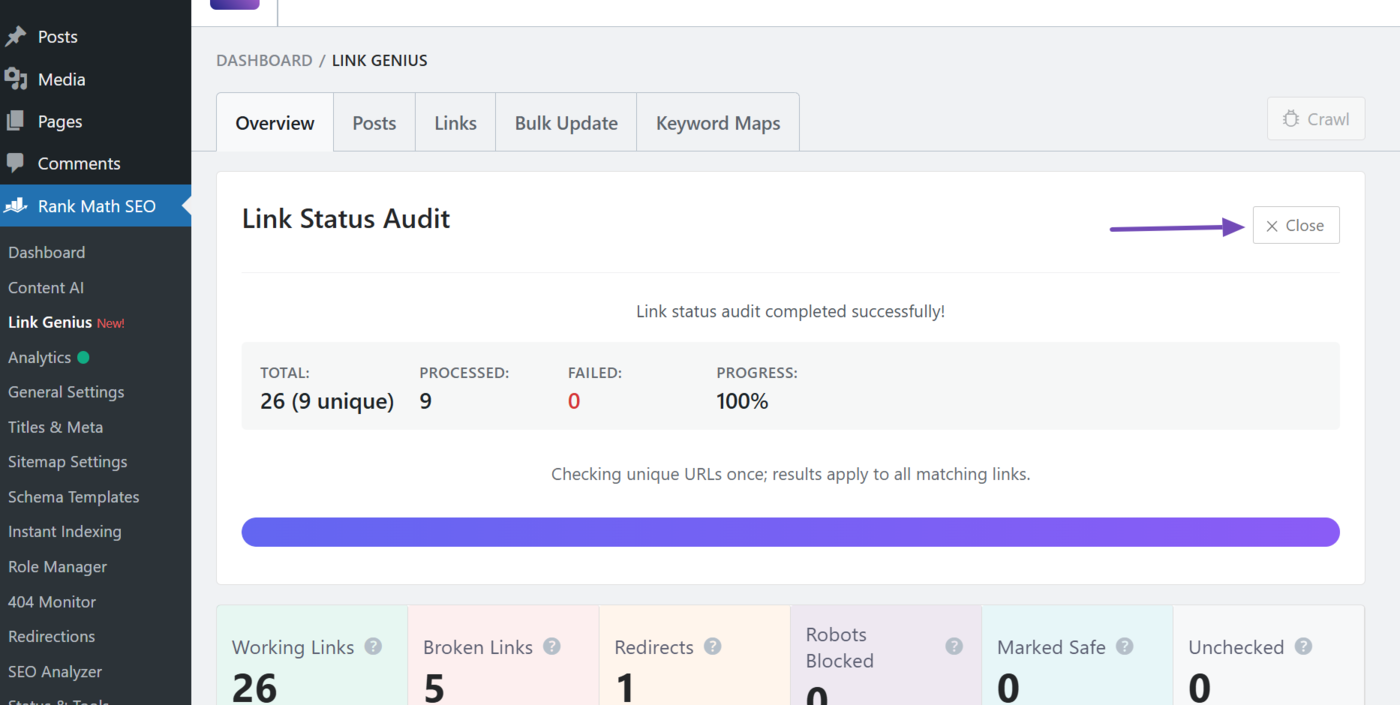 AI Link Genius will display a success message once done