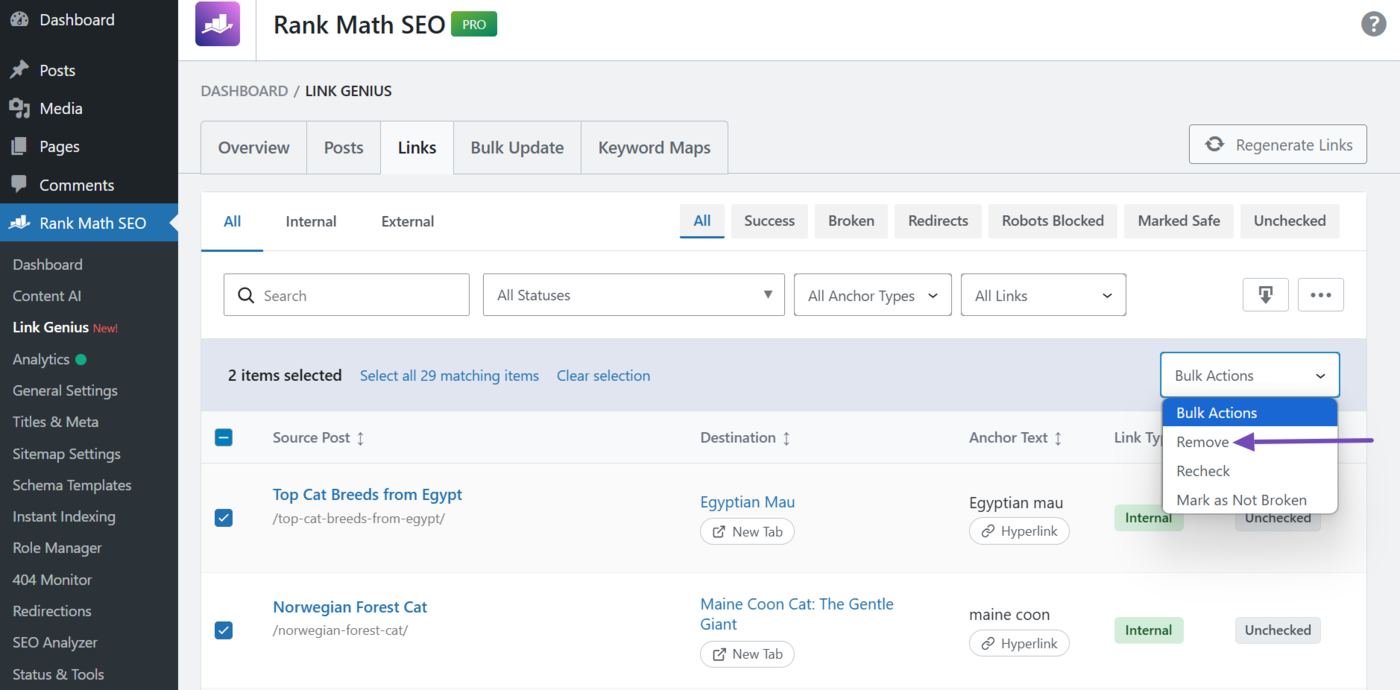 Click Bulk actions and select Remove