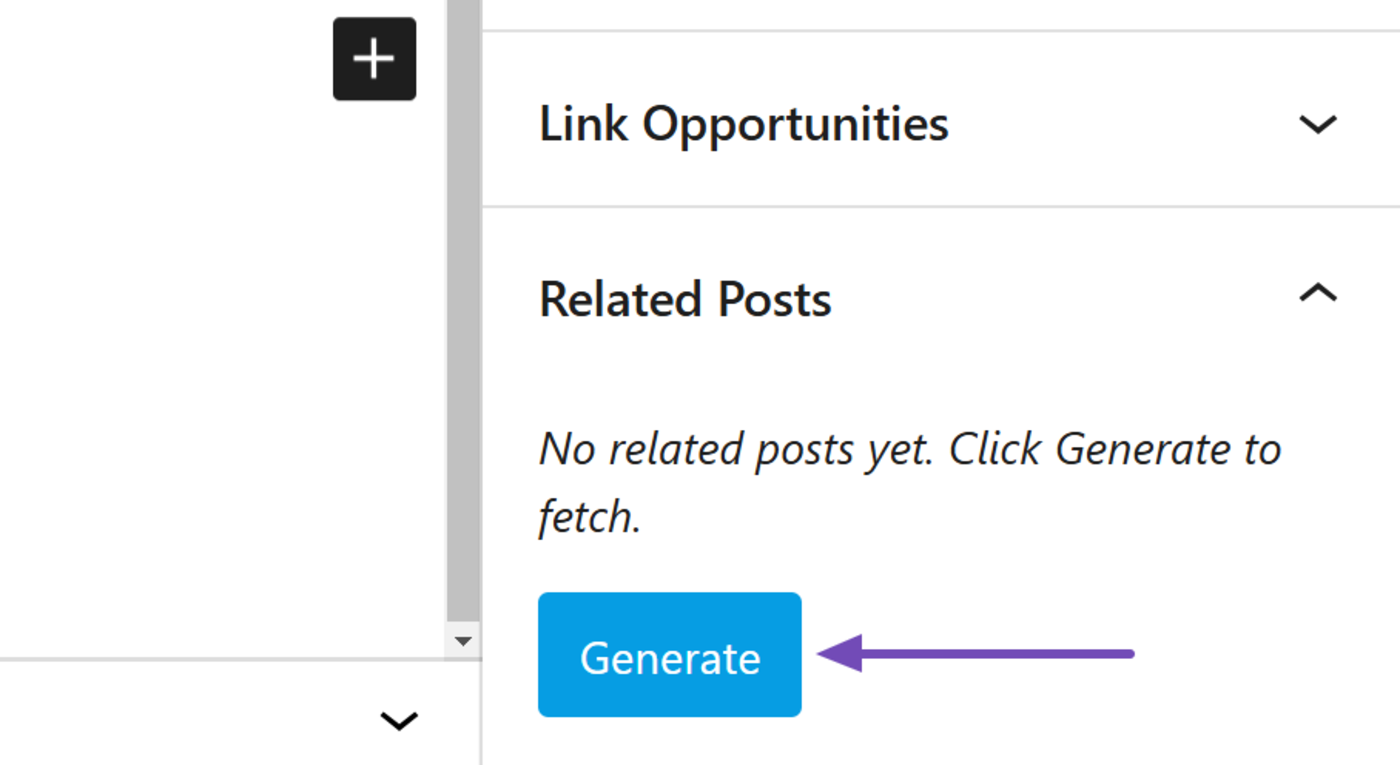 Click Generate in the related posts panel