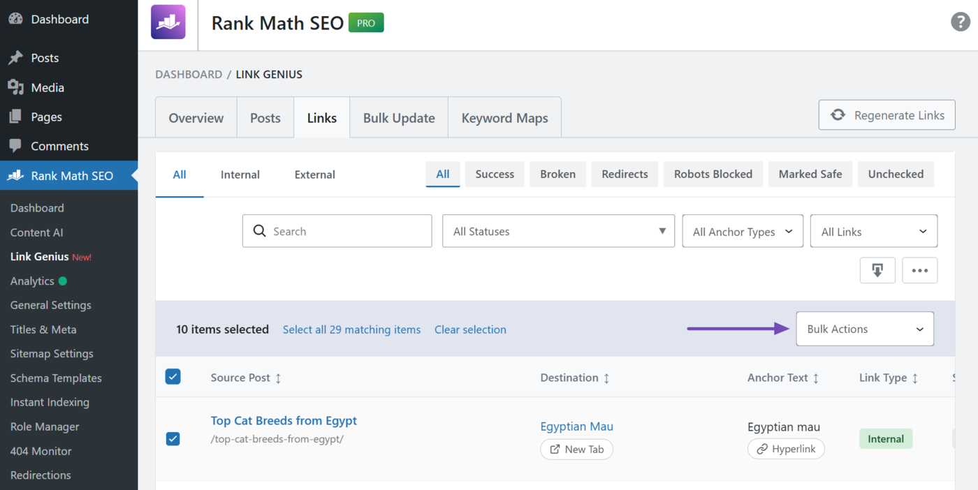Click on the Bulk actions menu