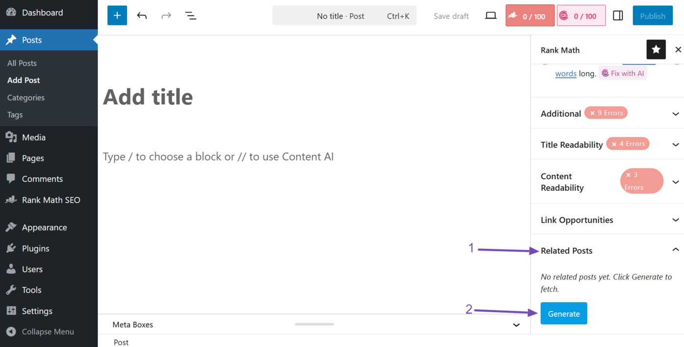 Click on the Related posts panel and click Generate