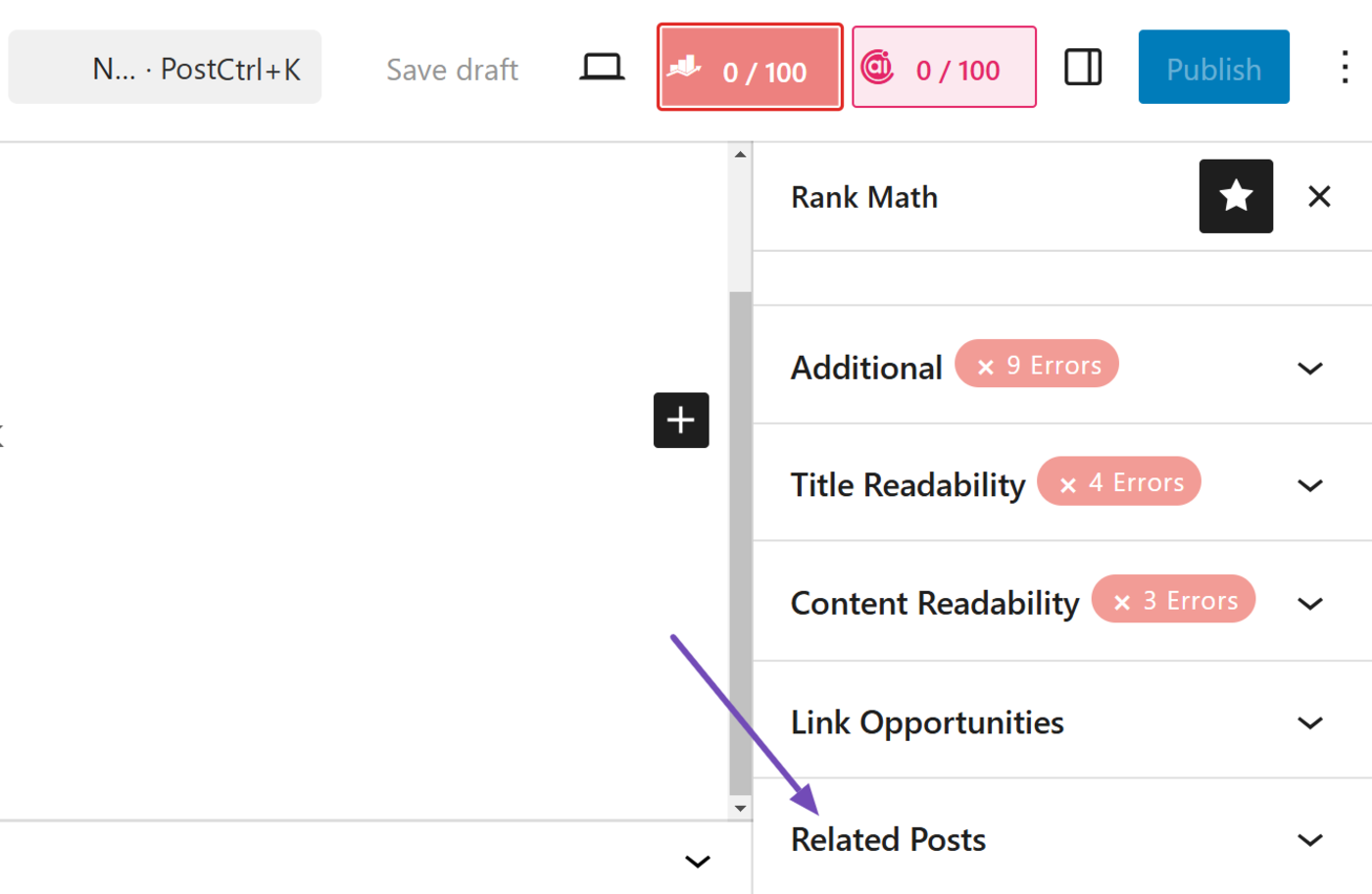 Click on the related posts panel