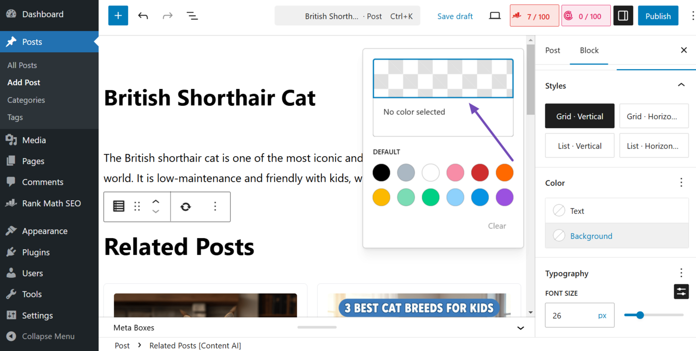 Click on the transparency grid to choose a custom color