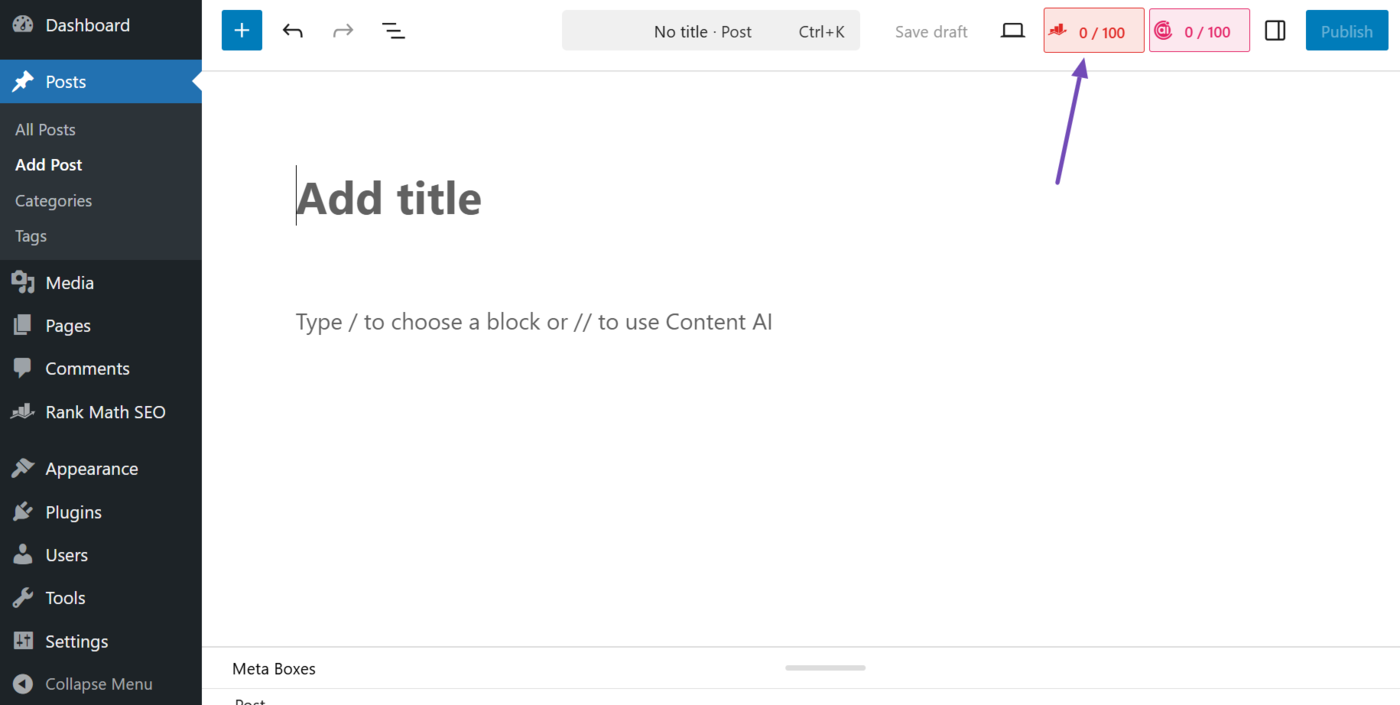 Click the Rank Math SEO icon