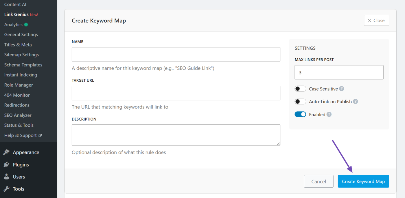 Click the create keyword map button