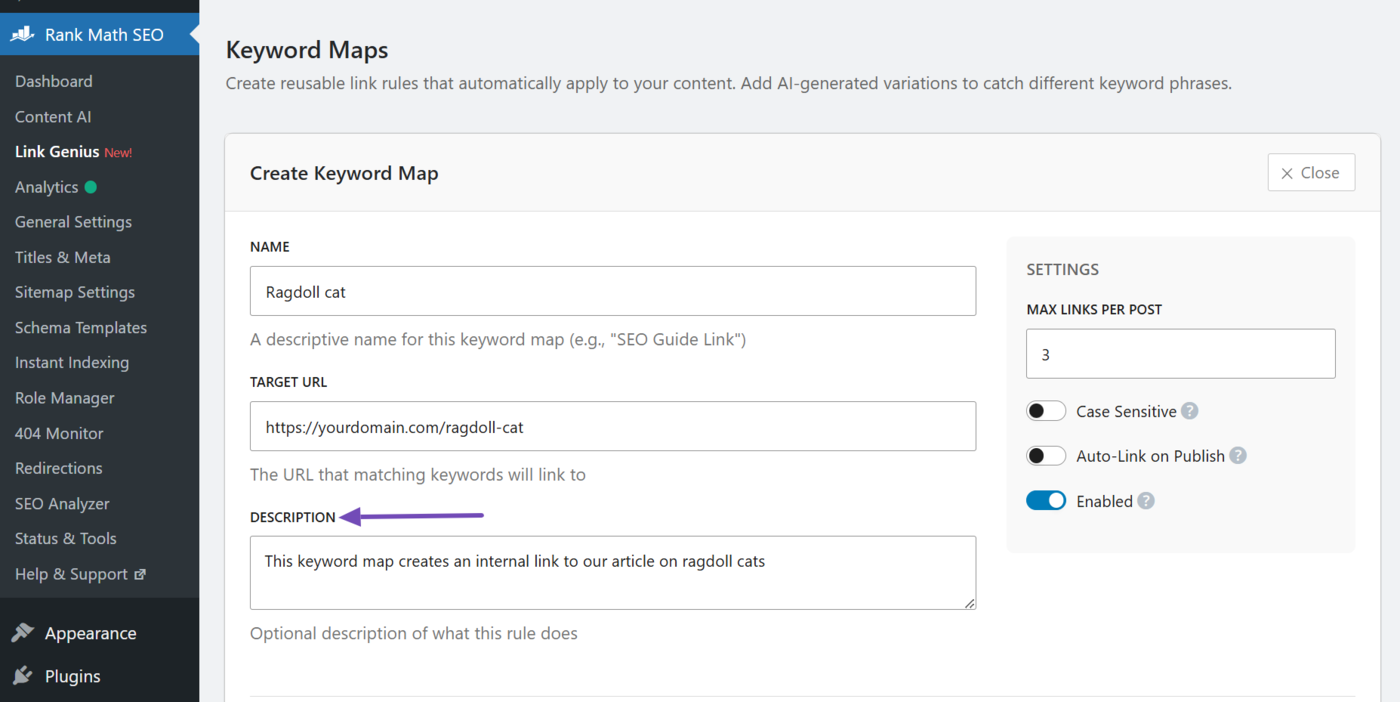 Description in keyword maps