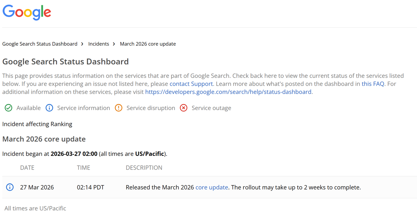 Google March 2026 Core Update